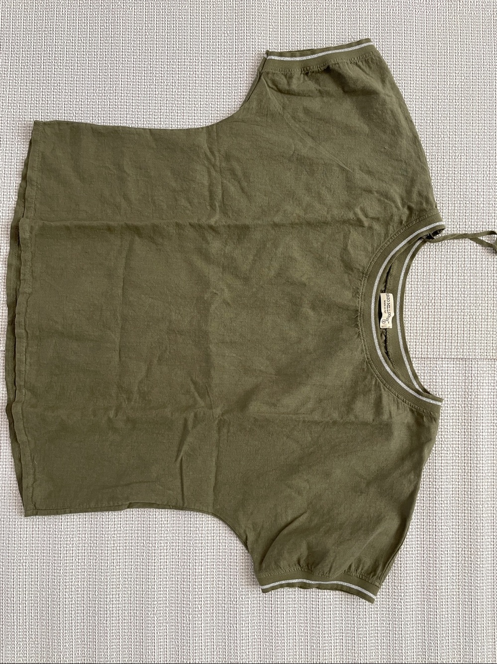 Italian Olive Green Crew Neck Linen Top
